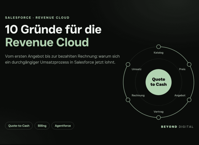 Salesforce Revenue Cloud im Beyond Digital Blog: 10 Gründe für die Salesforce Revenue Cloud, durchgängiger Quote-to-Cash-Prozess von Katalog