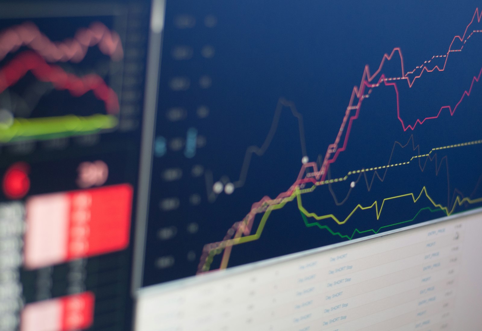 Tableau Salesforce mit Beyond Digital: Nahaufnahme eines Monitors mit farbigen Liniendiagrammen auf dunklem Hintergrund